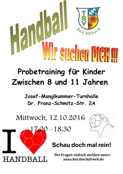 Handball-Probetraining am Mittwoch, den 12