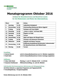 Monatsprogramm Oktober 2016
