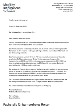 InseratFerienverzeichnis 2016 - Mobility International Schweiz