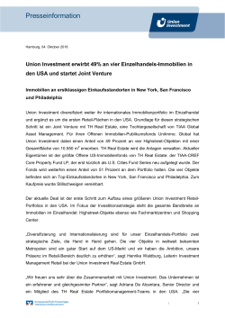 Union Investment erwirbt 49% an vier Einzelhandels