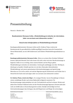 Pressemitteilung: Bundesminister Hermann Gröhe