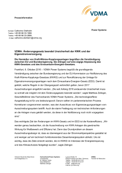 VDMA: Änderungsgesetz beendet Unsicherheit der KWK und der