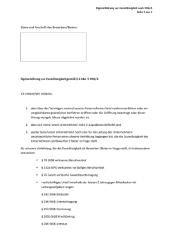 Eigenerkl&auml;rung zur Zuverl&auml;ssigkeit gem&auml;&szlig; &sect; 6 Abs. 5 VOL/A Ich
