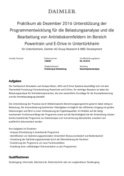 Praktikum ab Dezember 2016 Unterstützung der