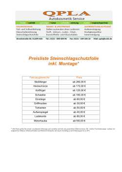 Preisliste Steinschlagschutzfolie inkl. Montage