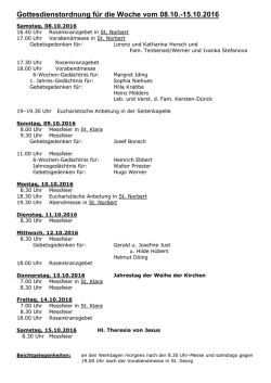 Gottesdienstordnung f&uuml;r die Woche vom 08.10