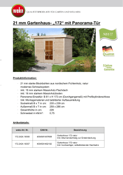 21 mm Gartenhaus- „172“ mit Panorama-Tür