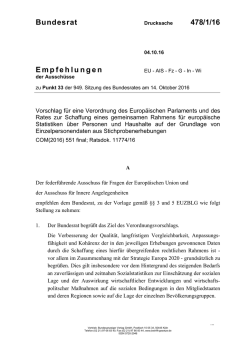 Bundesrat 478/1/16 Empfehlungen