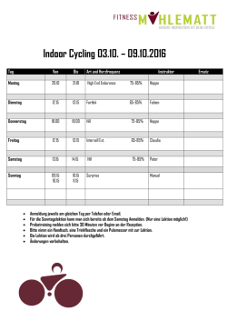 Indoor Cycling 03.10. &ndash; 09.10.2016