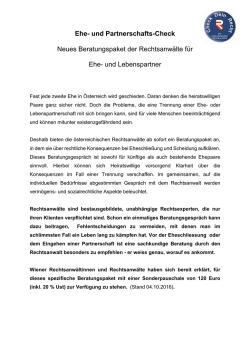 Ehe- und Partnerschafts-Check Neues Beratungspaket der