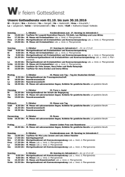 Unsere Gottesdienste bis 30.10.2016