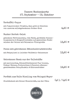 Unsere Wochenkarte 27. September - 03. Oktober 4,90 € 13