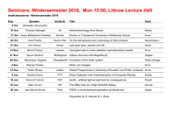 Seminars: Wintersemester 2016, Mon 15:00, Littrow Lecture Hall