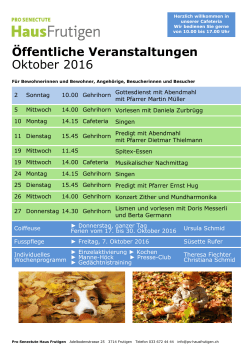 Öffentliche Veranstaltungen Oktober 2016