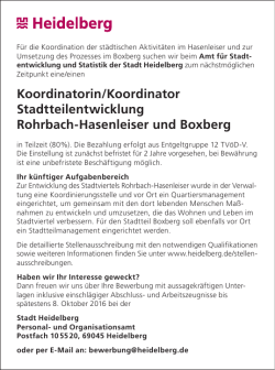 Koordinatorin/Koordinator Stadtteilentwicklung Rohrbach