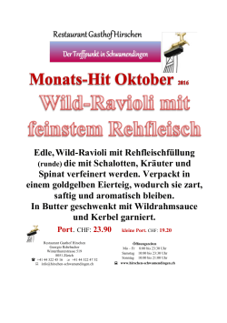 Edle,Wild-Ravioli mit Rehfleischf&uuml;llung (runde) die mit Schalotten