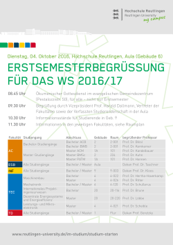 Dienstag, 04. Oktober 2016, Hochschule Reutlingen, Aula