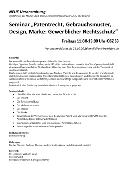 Seminar „Patentrecht, Gebrauchsmuster, Design, Marke
