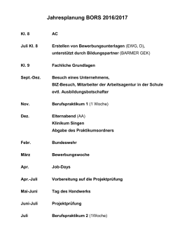 Jahresplanung BORS 2016/2017