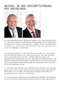Wechsel in der Gesch&auml;ftsf&uuml;hrung der RheinCargo