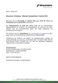Straumann: Einladung – Webcast Umsatzzahlen 3. Quartal 2016
