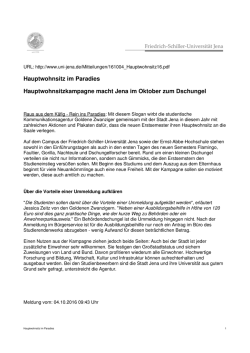 Hauptwohnsitz im Paradies Hauptwohnsitzkampagne macht Jena