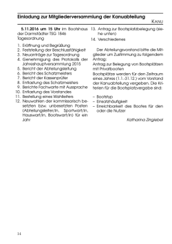 Einladung zur Mitgliederversammlung der Kanuabteilung
