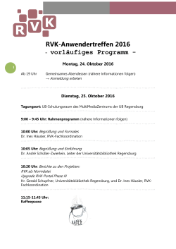RVK-Anwendertreffen 2016 - vorläufiges Programm -
