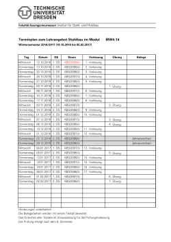 Terminplan zum Lehrangebot Stahlbau im Modul