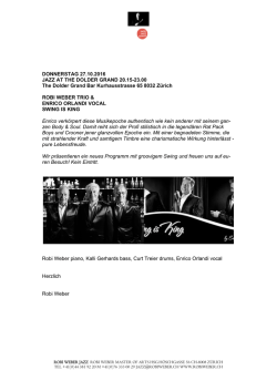 DONNERSTAG 27.10.2016 JAZZ AT THE DOLDER GRAND 20.15