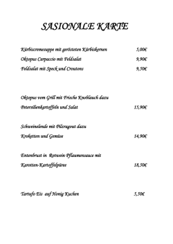 sasionale karte - Restaurant Club Lounge in Frankfurt