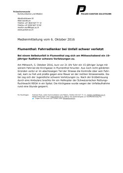 Medienmitteilung vom 6. Oktober 2016 Flumenthal: Fahrradlenker