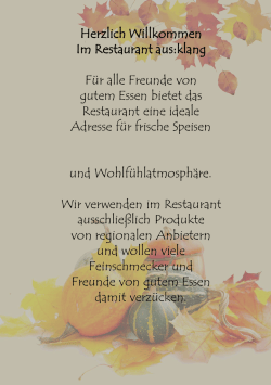 Herzlich Willkommen Im Restaurant aus:klang F&uuml;r alle Freunde von