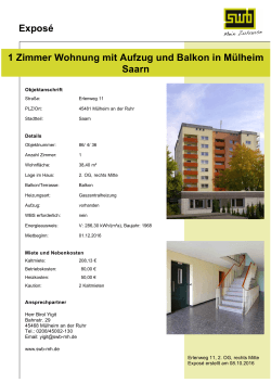 Exposé 1 Zimmer Wohnung mit Aufzug und Balkon in Mülheim Saarn