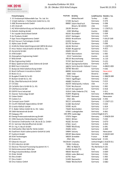 Aussteller/Exhibitor HK 2016 26.-28. Oktober 2016 Köln/Cologne 1