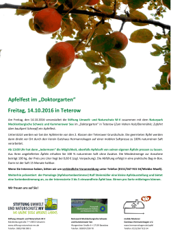 Apfelfest im „Doktorgarten“ Freitag, 14.10.2016 in Teterow