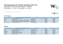 Exchange Quota for Winter Semester 2017/18 Application Period