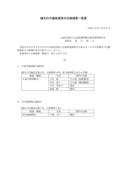 補欠の代議員選挙の立候補者一覧表