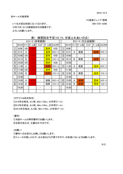 表1 練習試合予定(10/15、甘楽ふれあいの丘）