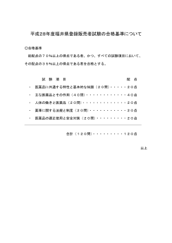 平成28年度福井県登録販売者試験の合格基準について