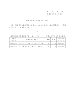 支 払 基 金 平成28年10月4日 医薬品マスターの改定について 今般