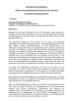 „Kinder- und jugendfreundliche Gemeinde“ für das Jahr 2015 im