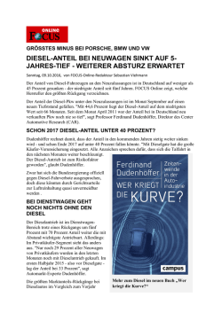 diesel-anteil bei neuwagen sinkt auf 5- jahres-tief
