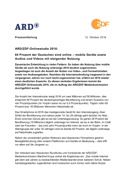 Pressemitteilung vom 12. Oktober 2016 - ARD/ZDF
