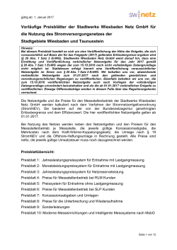 Vorläufige Preisblätter der Stadtwerke Wiesbaden Netz GmbH für