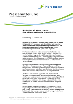 Nordzucker AG: Weiter positive Geschäftsentwicklung im ersten