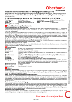 Produktinformationsblatt nach Wertpapierhandelsgesetz 2,25