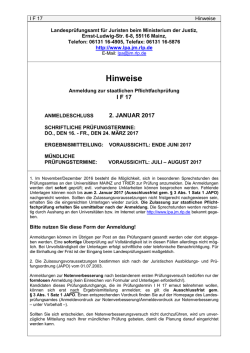 Hinweise Anmeldung zur staatlichen Pflichtfachpr&uuml;fung IF17