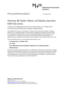 Hannover 96-Spieler H&uuml;bner und Bakalorz besuchen MHH Kids