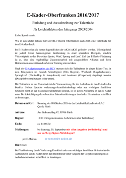 E-Kader-Oberfranken 2016/2017 - Bayerischer Leichtathletik